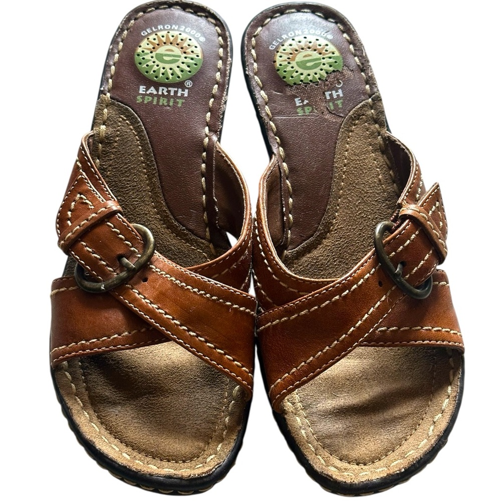 Gelron 2000 Earth Spirit Johnson Low Heel Brown Leather Sandals Size 6